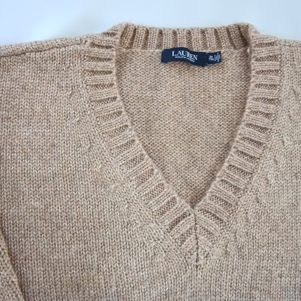 Lauren Ralph Lauren Tan Glimmer Metallic Sweater NWoT - Picture 4 of 5